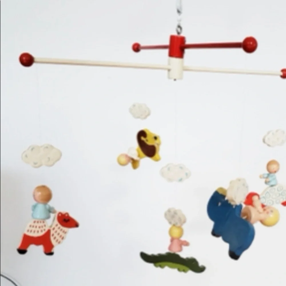 Vtg Irmi Wood Hand Painted Crib Mobile